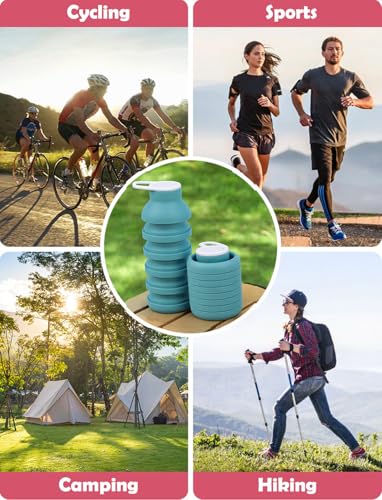 Collapsible Silicone Water Bottle – Foldable Travel Water Bottle Leakproof, BPA Free, Portable & Space-Saving – Perfect for Gym, Hiking,Travel(carabiner and cleaning brush),Light green - color: Lightgreen