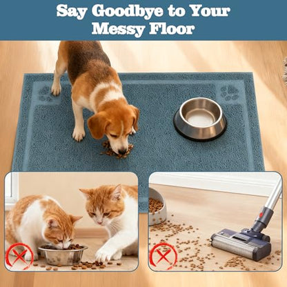 Darkyazi Pet Feeding Mat Large for Dogs and Cats,24"×16" Flexible and Easy to Clean Feeding Mat,Best for Non Slip Waterproof Feeding Mat. (Silver Blue) - color: Silver Blue