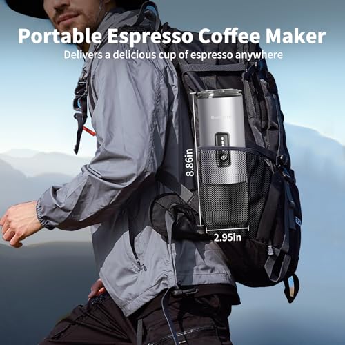 3-in-1 Portable Espresso Maker 20 Bar Self-Heating Stainless Steel Fits Ground Coffee & Nespresso Capsules USB-C Rechargeable for Camping Car Hiking Office - color: Silvery