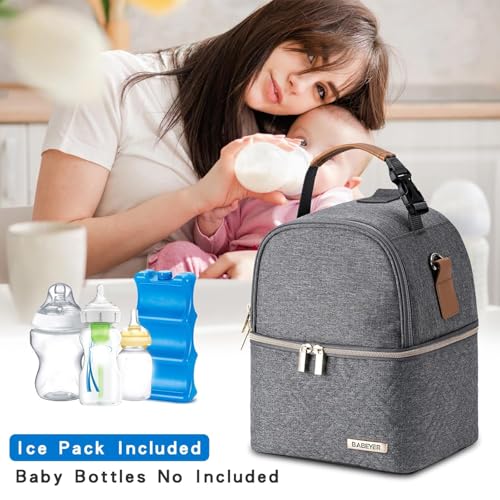 Breastmilk Cooler Bag with Ice Pack Fits 6 Baby Bottles up to 9 Ounce, Breast Milk Pump Cooler Bag with Shoulder Strap for Nursing Mom Daycare, Work, Travel- Dark Grey - color: Deep Grey