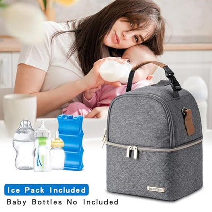 Breastmilk Cooler Bag with Ice Pack Fits 6 Baby Bottles up to 9 Ounce, Breast Milk Pump Cooler Bag with Shoulder Strap for Nursing Mom Daycare, Work, Travel- Dark Grey - color: Deep Grey