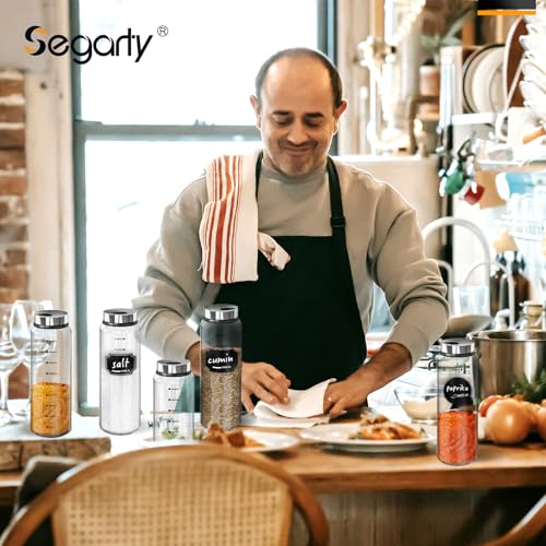 Segarty Spice Jar with Labels, 3 Pack 15oz Glass Spice Shakers with Adjustable Pour Lids, Clear Large Spices Bottles for Herb Salt Pepper, Condiment Containers with 136 Labels, 1 Marker Pen and Brush - size: 15oz / 450ml