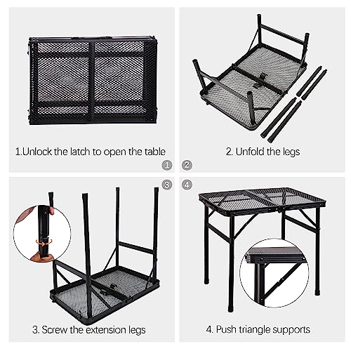 Portable Small Folding Table, Metal Camping Grill Table for BBQ, Picnic & Patio, Lightweight Foldable Outdoor Side Table, 23” x 15” - size: 2ft