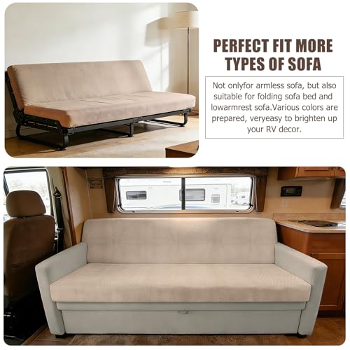 2 Piece RV Couch Covers for Sofa Bed, Stretch Elastic Camper Slipcover for RV Jackknife Sofa Bed, Washable Anti-Slip Furniture Protector, Pet Friendly & Wrinkle Free (Khaki) - color: Khaki