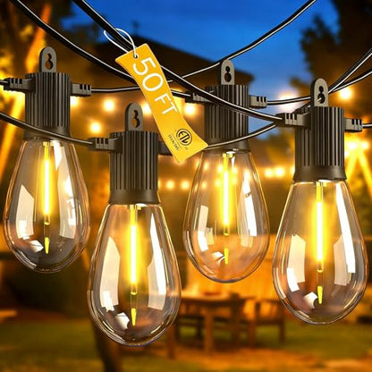 Outdoor String Lights 50FT, Commercial Grade Patio Lights with 16 (15+1) S14 Shatterproof Dimmable Bulbs for Bistros Backyard Porch Party, IP65 Waterproof 2700K Warm White (dimmers not included) - color: 50FT-16Bulb