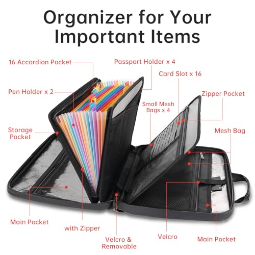 Calenzana Fireproof Document Boxes with TSA Lock, Upgraded 16 Pockets Fireproof＆Water Resistant File Organizer, Hard-Shell Safe Box for Important Certificates, Passport, Laptop - style: File Box