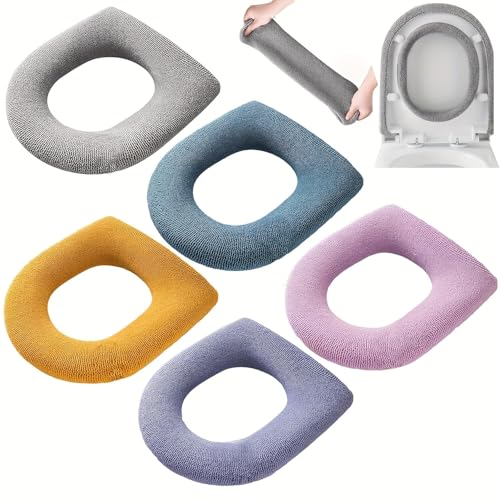 10 Pcs Bathroom Soft Thicker Warmer Stretchable Washable Cloth Toilet Seat Cover Pads (5 colors, 2 of each) - color: 5color*2
