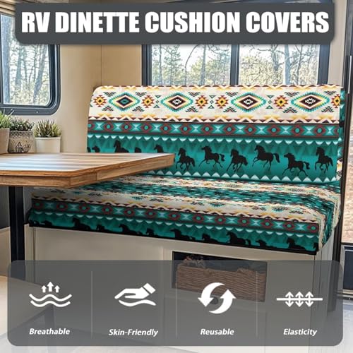 Aztec Horse RV Dinette Cushion Covers Southwestern Navajo Tribal Pattern Camper Cushion Slipcovers Booth Seat Covers Stretch Washable Couch Covers for RV Camper Sofa Bed Easy to Install - color: Aztec Horse