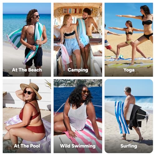 Dock & Bay Beach Towel - Quick Dry, Sand Free - Compact, Lightweight - 100% Recycled - Includes Bag - Pastel Pier - Large (160x90cm, 63x35)
