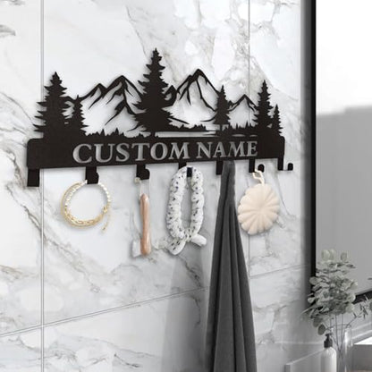 Dyoart Personalized Custom Mountain Theme Key Holder with Name, Metal Wall Mount, Coat Rack, Key Hooks, Home Decor Gift - color: 05 Mountain