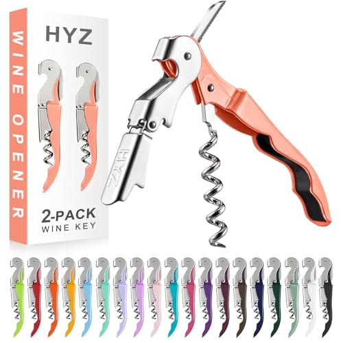 HYZ 2-Pack Wine Opener Waiter Corkscrew, Professional Wine Key for Servers, Bartender with Foil Cutter, Manual Wine Bottle Opener Double Hinged (Nectarine) - color: Nectarine