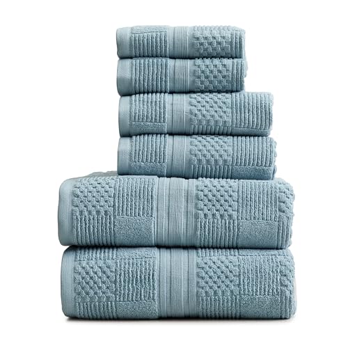Springtree Home 100% Cotton Bathroom Towel Set | 6 Piece Set - Blue Towels | Geometric Textured Design | Absorbent & Quick-Dry | Oeko-TEX® Standard 100 Cotton | Myla Collection - Arona Blue - color: Arona Blue, size: 6 Piece Set