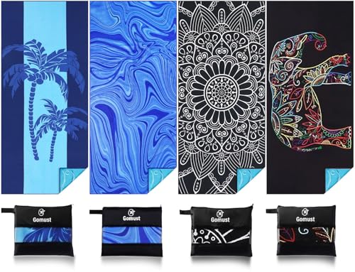 4 Pack Lightweight Thin Beach Towel Oversized 71"x32" Big Extra Large Microfiber Sand Free Towels for Adult Quick Dry Travel Camping Beach Accessories Gift Coconut Tree Laguna Mandala Elephant - color: 4 Pack Coconut Tree Laguna Mandala Elephant