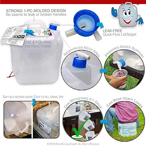 WaterStorageCube BPA Free Collapsible Water Container with Spigot, Camping Water Storage Carrier Jug for Outdoors Hiking Backpack & Survival Kit, Foldable Portable Water Canteen 1.3/2.6/5.3 Gallon - size: 5.3 gallon, style: 1-Pack 5.3 Gal