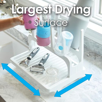PopYum White Space Saving Drying Rack from 100% Recycled Bottles | Space Saving, Made from 100% Recycled Bottles, Countertop for Baby Bottles, For Plastic Bags, Cups, Glass, Tumblers, Compact - color: White