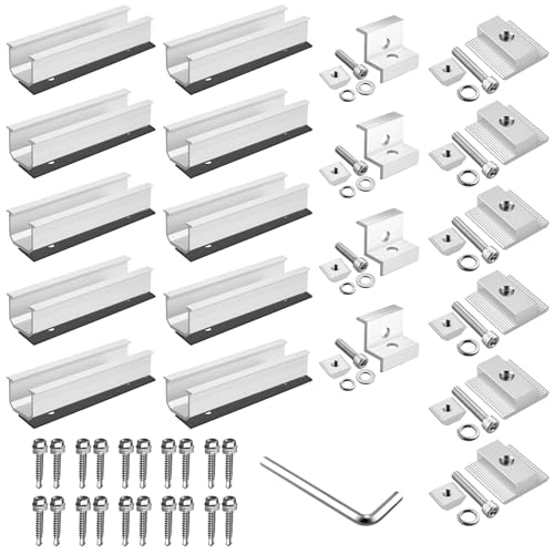 Anbte Solar Panel Mounting Brackets, Included 10 x 4.72 in Rails + 4 end Clamps + 6 Center Clamps + 1 Wrench, Aluminum Solar Mounting Kit for 4 Panels, Waterproof, for Roof, RV, Boat, Silver - color: Silver, size: 4.72" Rails + 1.38"& 1.18" clamps