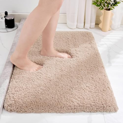 Disolla Beige Bathroom Rug 17x24 - Non-Slip Plush Small Bath Mat, Highly Absorbent & Ultra Soft Fluffy Floor Mat, Machine Washable for Shower and Tub - color: Beige, size: 1'5" x 2' (17''x24'' Mini Bathroom Rug)