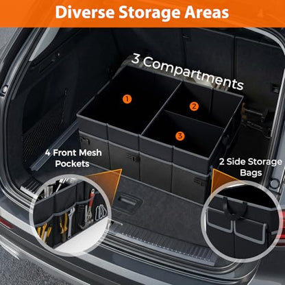 Goplus Collapsible Trunk Organizer, 13 Gallon Foldable Car Storage Organizer with Extenable Compartments, Pockets, Securing Straps, for SUV Van Sedan Truck, 22" x 16" x 10" - size: 13 Gallon （50L）