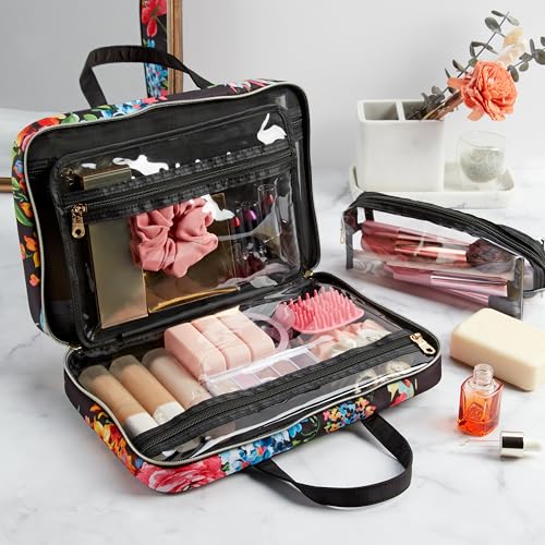 Conair Travel Toiletry Bag - Makeup Bag - Cosmetic Bag -Travel Makeup Bag - color: Black Floral