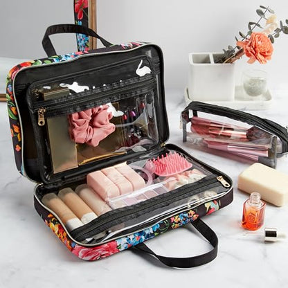 Conair Travel Toiletry Bag - Makeup Bag - Cosmetic Bag -Travel Makeup Bag - color: Black Floral