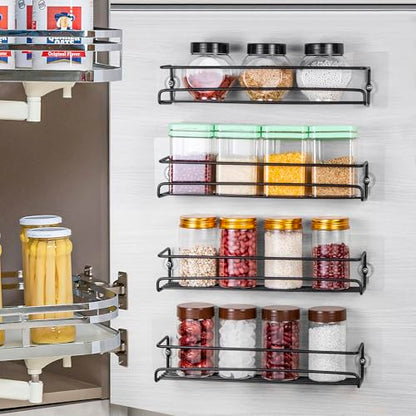 ROFAY Spice Rack Organiser, 4 Pack Wall Mounted Tier Shelf with Adhesive Sticker & Screws for Spices, Herbs, Jars and Other in Cupboard/Kitchen/Cabinets/Pantry