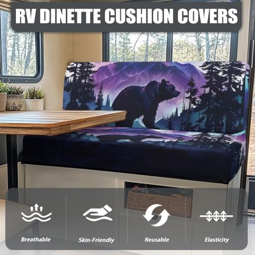 RV Dinette Cushion Covers Replacement Bear Forest RV Camper Cushion Covers Stretch Camper Cushion Slipcovers for RV Sofa - color: Bear Forest