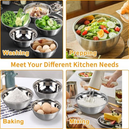 WEPSEN Mixing Bowls with Lid Set, 25PCS Kitchen Utensils Metal Bowl Stainless Steel Nesting Bowls, Measuring Cups and Spoons, Egg Whisk for Baking Prepping Cooking Serving Supplies - color: Colorful Bowls Set