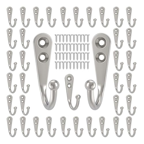 POZEAN 40 Pack Wall Hooks - Silver Coat and Towel Hooks with 80 Screws, for Hanging Coats, Scarves, Bags, Towels, Keys, Caps, Cups, Hats and More - color: Silver, size: 40PCS