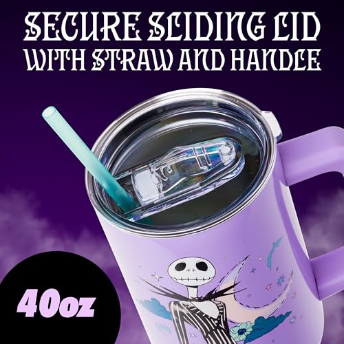 Silver Buffalo Disney Nightmare Before Christmas by Tim Burton Jack Skellington Double Walled Stainless Steel Tumbler with Handle and Straw, Fits in Standard Cup Holder, 40 Ounces - color: Nightmare Before Christmas Purple Twilight