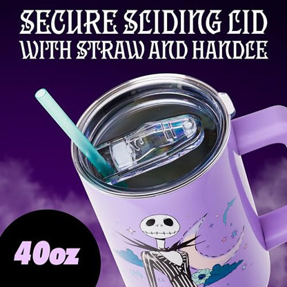 Silver Buffalo Disney Nightmare Before Christmas by Tim Burton Jack Skellington Double Walled Stainless Steel Tumbler with Handle and Straw, Fits in Standard Cup Holder, 40 Ounces - color: Nightmare Before Christmas Purple Twilight