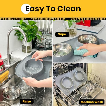 Conlun Dog Bowls with Non-Slip Silicone Mat, Spill Proof Large Food & Water Bowls Set, Easy Clean Dog Food Dish, Dishwasher Safe, Suitable for Dogs Cats Pet Under 90lbs, Large, Grey - color: Grey, size: Large-38oz