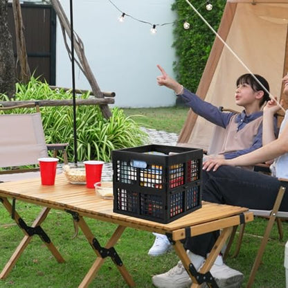 18 L Collapsible Storage Crates, Square Plastic Crates, Black, 3 Pack