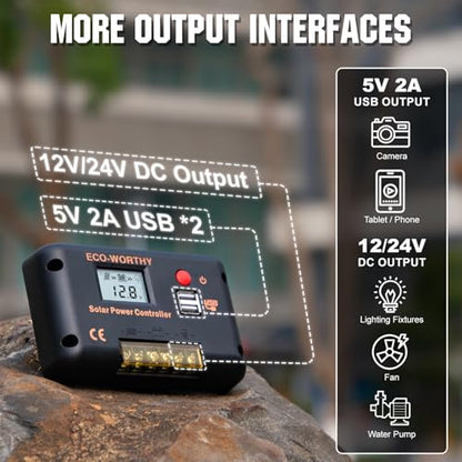 ECO-WORTHY 30A Solar Charger Controller Bluetooth,Solar Panel Battery Intelligent Regulator with Dual USB Ports Auto 12/24V PWM Negative Ground for Lithium,Lead-Acid,Gel Battery - style: 30A (Bluetooth)