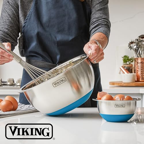 Viking Mixing Bowls Set, 10 Piece Stainless Steel Kitchen Cookware, Non-Slip Silicone Base, Includes Tight Fit Lids, Dishwasher Safe, Teal - color: Teal