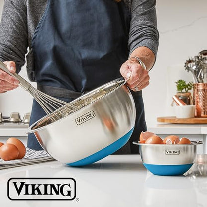 Viking Mixing Bowls Set, 10 Piece Stainless Steel Kitchen Cookware, Non-Slip Silicone Base, Includes Tight Fit Lids, Dishwasher Safe, Teal - color: Teal
