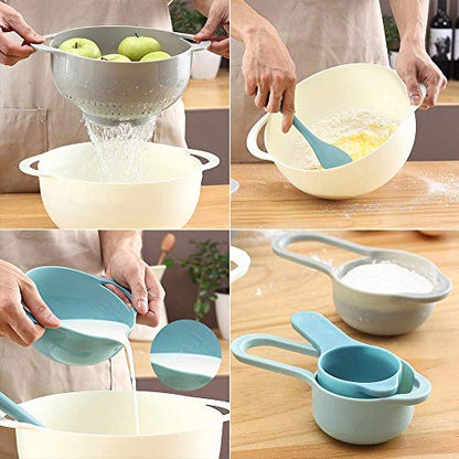 13 Pcs Mixing Bowls Set, RV Camping Accessories Set, Apartment Kitchen Gadget Easy Storage, Inculding Measuring Cups Colander Sifter Large Bowl Whisk Scraper, Great for Cooking and Baking, No BPA - color: Light Blue-1