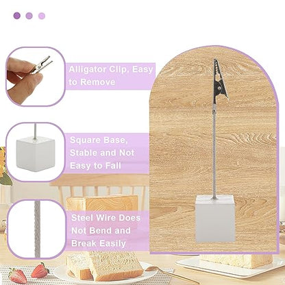 WOPPLXY 30 Pcs Place Card Holder Cube Photo Clips Holder with Alligator Clip, Table Number Holders Cube Base Memo Clips Holders for Wedding, Anniversary Party, Birthday Party, Restaurant - 4.7x1 Inch