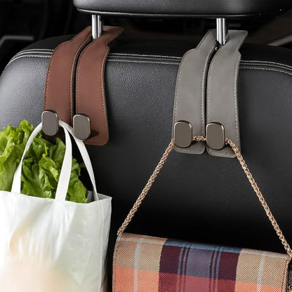 2026 New Car Seat Headrest Hooks for Purses and Bags - Support Car Headrest Hooks for Purses and Bags Coat, Leather Car Bag Purse Holder with Double Hooks (Black-2PC) - color: Black-2PC