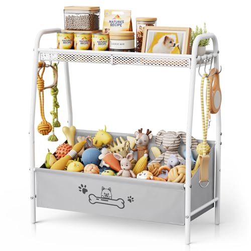 Lomivra Large Dog Toy Basket (23.6"x11.2"x9.7"), Dogs Toy Bin with Storage Organizer, Trapezoid Toy Box for Dog Stuff Accessories, Pet Toy Storage Holder Chest for Cat Dogs Essential Supplies - color: White