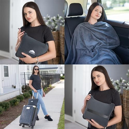 BlueHills 2-Pack Premium Soft Travel Blanket Pillow Airplane Blanket in Soft Bag Pillowcase with Hand Luggage Belt and Backpack Clip, Compact Pack Large Blankets for Any Travel (Grey Gray T013) - color: Gray-2pk-t013