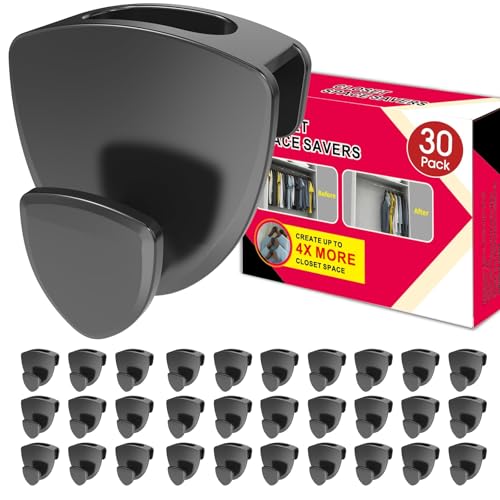 Latoxcaa Space Saving Hanger Hooks 30Pcs, Upgrade Heavy Duty Space Saver Hangers Connector Hooks for Clothes, Premium Hanging Closet Organizer for Dorm, Ganchos para Colgar Ropa, Black - size: 30 Pcs