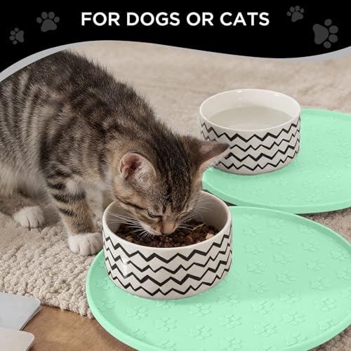 Comtim Waterproof Dog Food Mat - 2 Pack Silicone Pet Food Mat Dog Food Bowl Mats Cat Water Mats Eating Tray, Non-Slip Pet Placemat with Lip for Messy Drinkers to Protect Floor,Mocha Green 11" - color: Mocha Green
