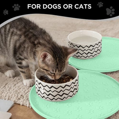 Comtim Waterproof Dog Food Mat - 2 Pack Silicone Pet Food Mat Dog Food Bowl Mats Cat Water Mats Eating Tray, Non-Slip Pet Placemat with Lip for Messy Drinkers to Protect Floor,Mocha Green 11" - color: Mocha Green