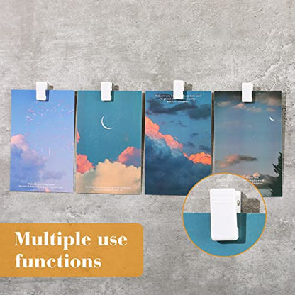 30 Pieces Self-Adhesive Clips Wall Tapestry Clips Sticky Plastic Photo Small Hanging Spring for Poster Photo Wall Teacher Student Home Applications(White) - color: White