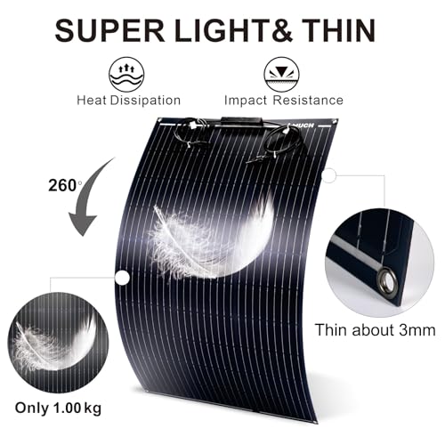 100W Flexible Solar Panel Kit for RV Boat, 12V Monocrystalline Ultra-Flexible Bendable Mono Off-Grid Charger with 30A Charge Controlle for 12-24V Battery Charging Car Battery Camper RV Yacht Boat - size: 100W Kit