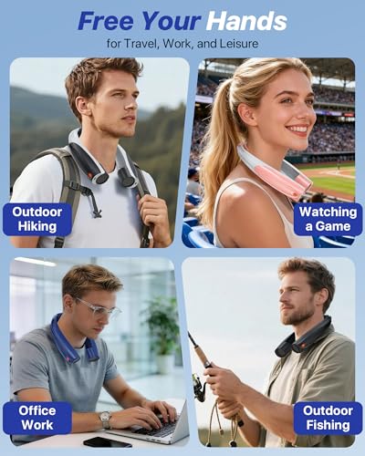 Kesguar Portable Neck Fan, 20H RunTime Cooling Fan, 6 Speeds 360° Airflow Personal Fan, Rechargeable Hands Free with 6000mAh Battery Wearable Fan Gifts for Women Men Outdoor Travel Camping - color: Deep Blue