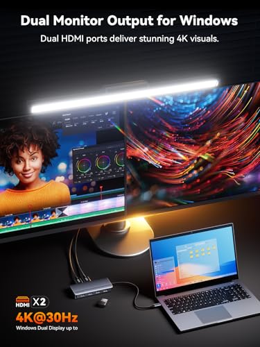QUUGE Docking Station Dual Monitor 2 HDMI, 7 in 1 USB C Hub with Dual HDMI 4K, PD Charging, 5Gbps USB 3.0, 3 USB2.0, USB C Docking Station for Dell XPS/HP/Lenovo/Surface/Yoga etc
