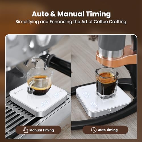 Maestri House S2 Espresso Coffee Scale with Timer, USB-C Rechargeable 2kg/0.1g Precision Shot Scale, Digital Scale for Espresso Brewing(White & Silver) - color: White&Silver