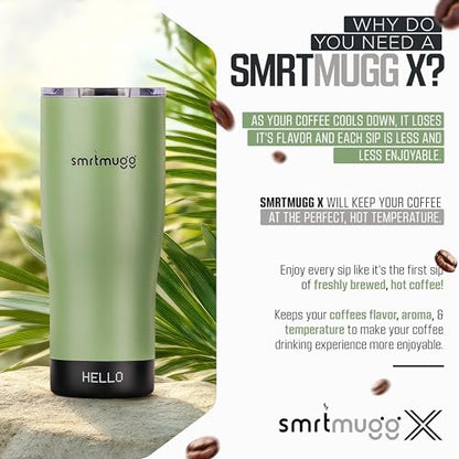 SmrtMugg X Heated Coffee Mug 19 oz., 8 Hour Battery Life, Self-Heating, Adjustable Temp Controlled, LCD Screen, Includes Cover with Magnetic Slider (Black) (Sage Green) - color: Sage Green