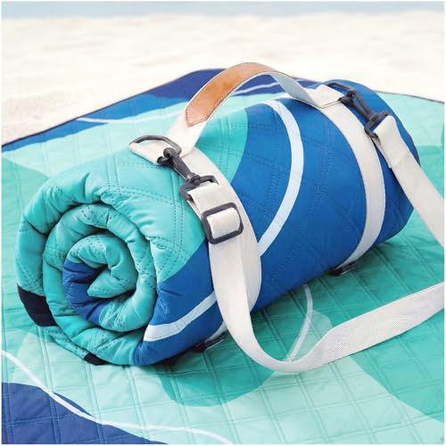 Genovega Waterproof Beach Blanket Picnic Outdoor Mat Rug Oversized Women Mexico Vacation Trip Hawaii Gift Costa Rica Must Have Resort Rio de Janeiro Bahamas Punta Cana Essential Waikiki Palm Spring - color: Wave Blue